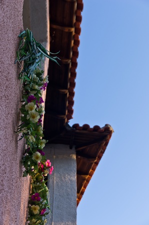Flowers decoration on a greek house at central Macedonia, Greeceの写真素材