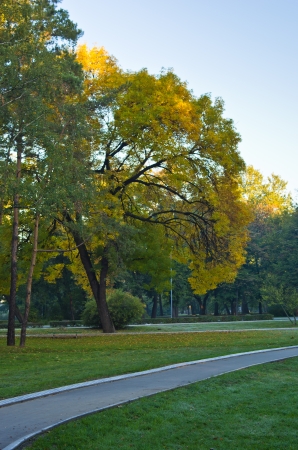Autumn morning scene in Topcider park, Belgrade, Serbiaの写真素材