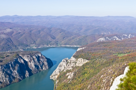 Cliffs over Danube river at the place where Djerdap gorge is narrowest, Djerdap national park, east Serbiaの写真素材