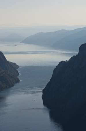 Danube river from the top of the Djerdap gorge at the narrowest place, Serbiaの写真素材