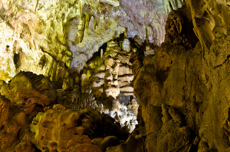 Detail of lluminated cave wall with a lot of amazing natural decorations, Homolje mountains, east Serbiaの写真素材