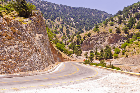 Landscape and road through mountains at central part of Crete island, Greeceの写真素材
