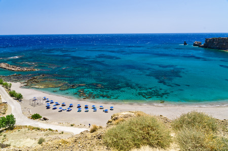 Beachscape of Triopetra  three rocks  beach, southwest part of Crete island, Greeceの写真素材