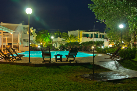 Pool bar ready for evening party at Sithonia, Greeceの写真素材