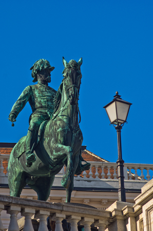 Statue of emperor Franz Joseph of Austria on a horse at downtown of Vienna, Austriaの写真素材