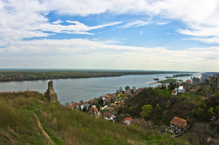 Panorama of Slankamen, city at Danube river in Serbiaの写真素材