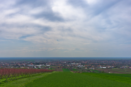 A view on city of Slankamen from a hill, near Danube river in Serbiaの写真素材