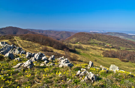 Hills and meadows of Homolje mountains at early spring, east Serbiaの写真素材