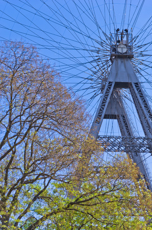 Viennese giant wheel called Wiener Riesenrad built in 1897  in Prater amusement park at Vienna, Austriaの写真素材