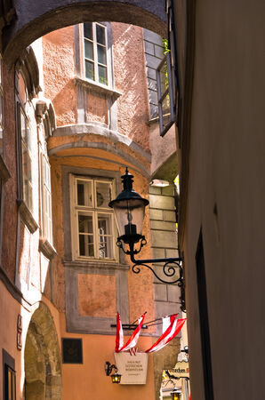 Stylish lanterns on very old buildings near Swedish square in Vienna, Austriaの写真素材