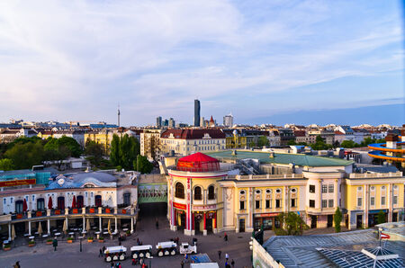 Vienna cityscape at sunset, a view from a giant wheel at Prater, Austriaのeditorial素材
