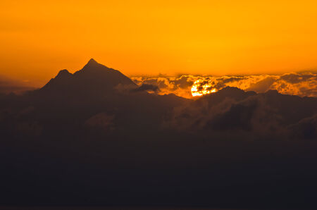 Sunrise at holy mountain Athos in Chalkidiki, Greeceの写真素材