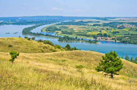 Panorama and landscape around Danube river in Serbiaの写真素材