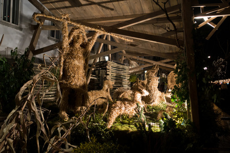 Christmas straw decorations at downtown of Ljubljana, Sloveniaの写真素材