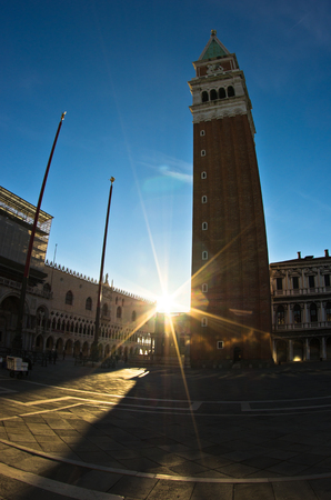 Campanila bell tower at piazza San Marco in Venice, Italyの写真素材