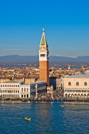 Campanila bell tower at piazza San Marco from the other side of grand channel, Venice, Italyのeditorial素材