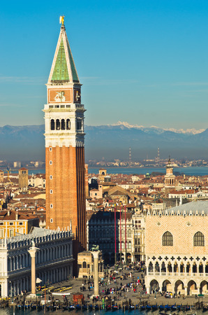 Campanila bell tower at piazza San Marco from the other side of grand channel, Venice, Italyのeditorial素材