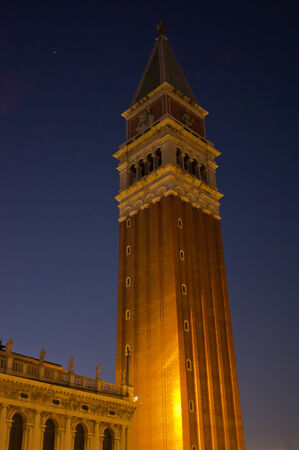 Detail of Campanila bell tower at piazza San Marco in Venice, Italyの写真素材