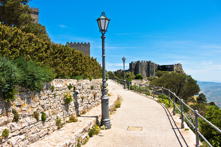 Promenade and castle of Venus at Erice Sicily Italyのeditorial素材