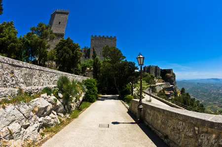 Promenade and castle of Venus at Erice Sicily Italyのeditorial素材