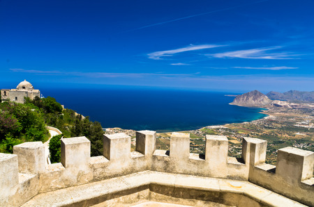 Viewpoint from Venus castle to Monte Cofano at Erice Sicily Italyのeditorial素材