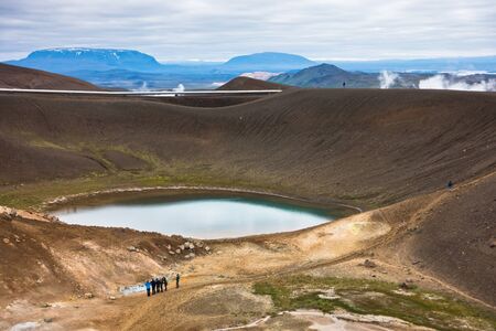 Volcano crater Viti with lake inside at Krafla volcanic area in Iceland, Viti means hell in islandic languageの写真素材