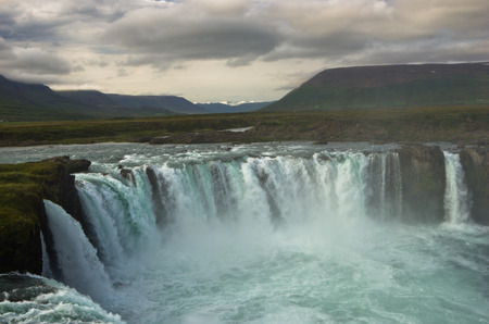 Godafoss waterfall or waterfall of the gods biggest waterfall in Icelandの写真素材