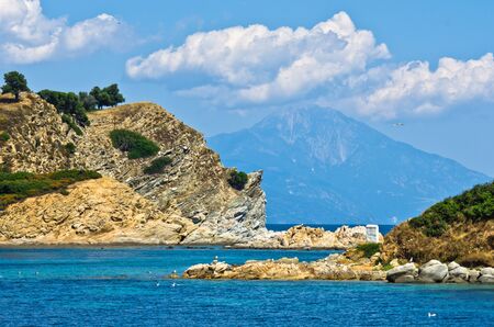 Greek coast of aegean sea near holy mountain Athos, Chalkidiki, Greece