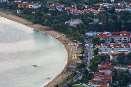 Aerial view of a beach at small greek village Toroni in Sithonia, Greeceの写真素材