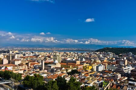 Wide panoramic view of Cagliari from Castello walls, Sardinia, Italyの写真素材