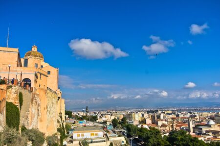 Panoramic view of Cagliari from Castello walls and Santa Maria Cathedral, Sardinia, Italyの写真素材