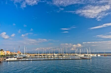 Marina at Carloforte harbor, San Pietro island, Sardinia, Italyの写真素材