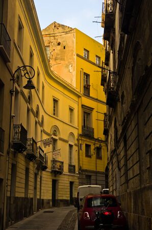 Narrow streets of Cagliari downtown, Sardinia, Italyの写真素材