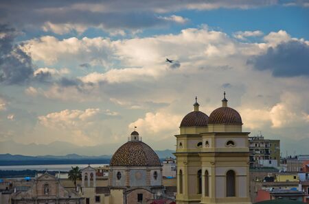 Aerial view of Saint Anne church and Cagliari cityscape, Sardinia, Italyの写真素材