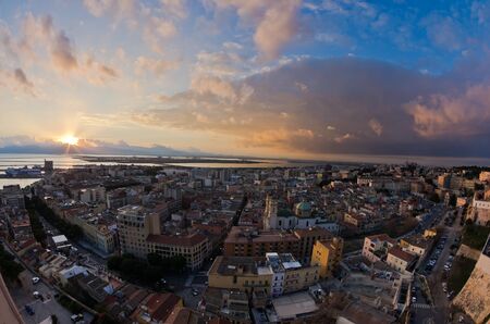 Panoramic view of Cagliari downtown at sunset in Sardinia, Italyの写真素材