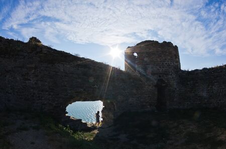 Ruins of old turkish fortress Ram by the river Danube in Serbiaのeditorial素材