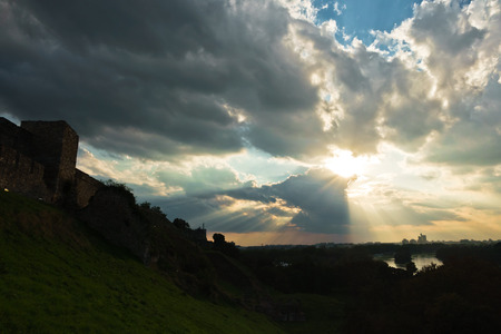 Cloudscape over confluence of Sava and Danube river in Belgrade, Serbia