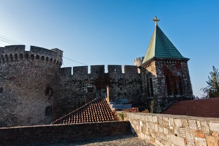 Church inside Kalemegdan fortress covered with colorful leaves at autumn in Belgrade, Serbiaのeditorial素材