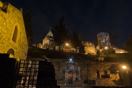 Small church inside Kalemegdan fortress at twilight, Belgrade, Serbiaの写真素材