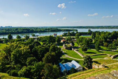 View from Kalemegdan fortress to confluence of Danube and Sava river, Belgrade, Serbiaのeditorial素材