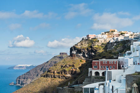 Caldera view from Thira to Imerovigli at Santorini island, Greeceの写真素材