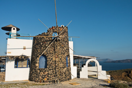 Restaurant with a view on Caldera at Santorini island, Greeceの写真素材