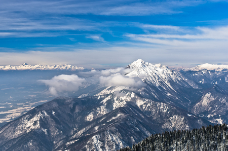 Sunny morning at the south side of the alps, mount Krvavec, slovenian alps, Sloveniaの写真素材
