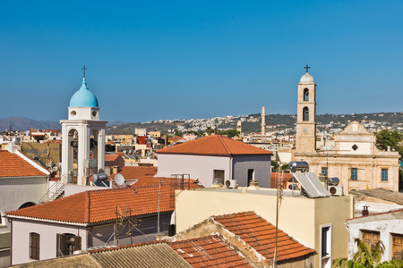 Cityscape of Chania and the old venetian harbor, island of Crete, Greeceの写真素材