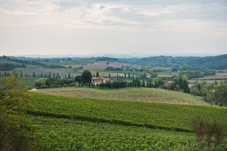 Hiking hills, backroads and vineyards at autumn, near Siena in Tuscany, Italy