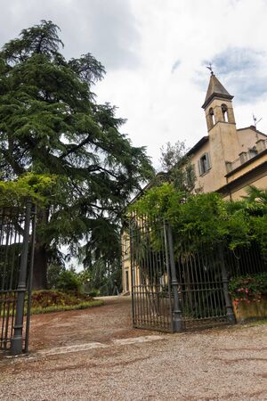 Hiking backroads of Tuscany near beautiful villas at Monaciano, near Siena, Italyの写真素材