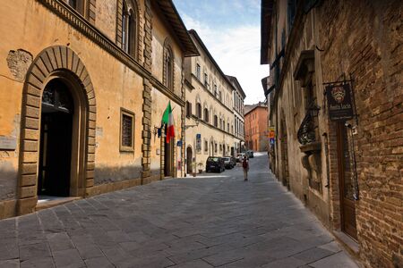 Architectural details of old houses in a narrow streets at Volterra, Tuscany, Italyの写真素材