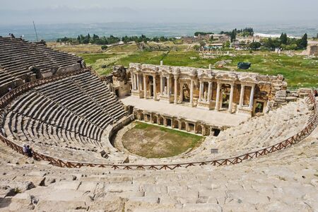 Monumental amphitheater at archaelogical site of the ancient Greek city of Hierapolis, near Pamukkale, Denizli, Turkeyの写真素材