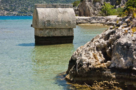 Lycian tombs in a shallow waters near Kekova island, Turkeyの写真素材