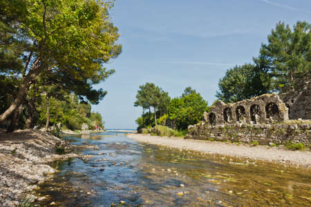Olympos archeological site at Olympos national park site near Cirali beach and mount Tahtali in Turkeyの写真素材